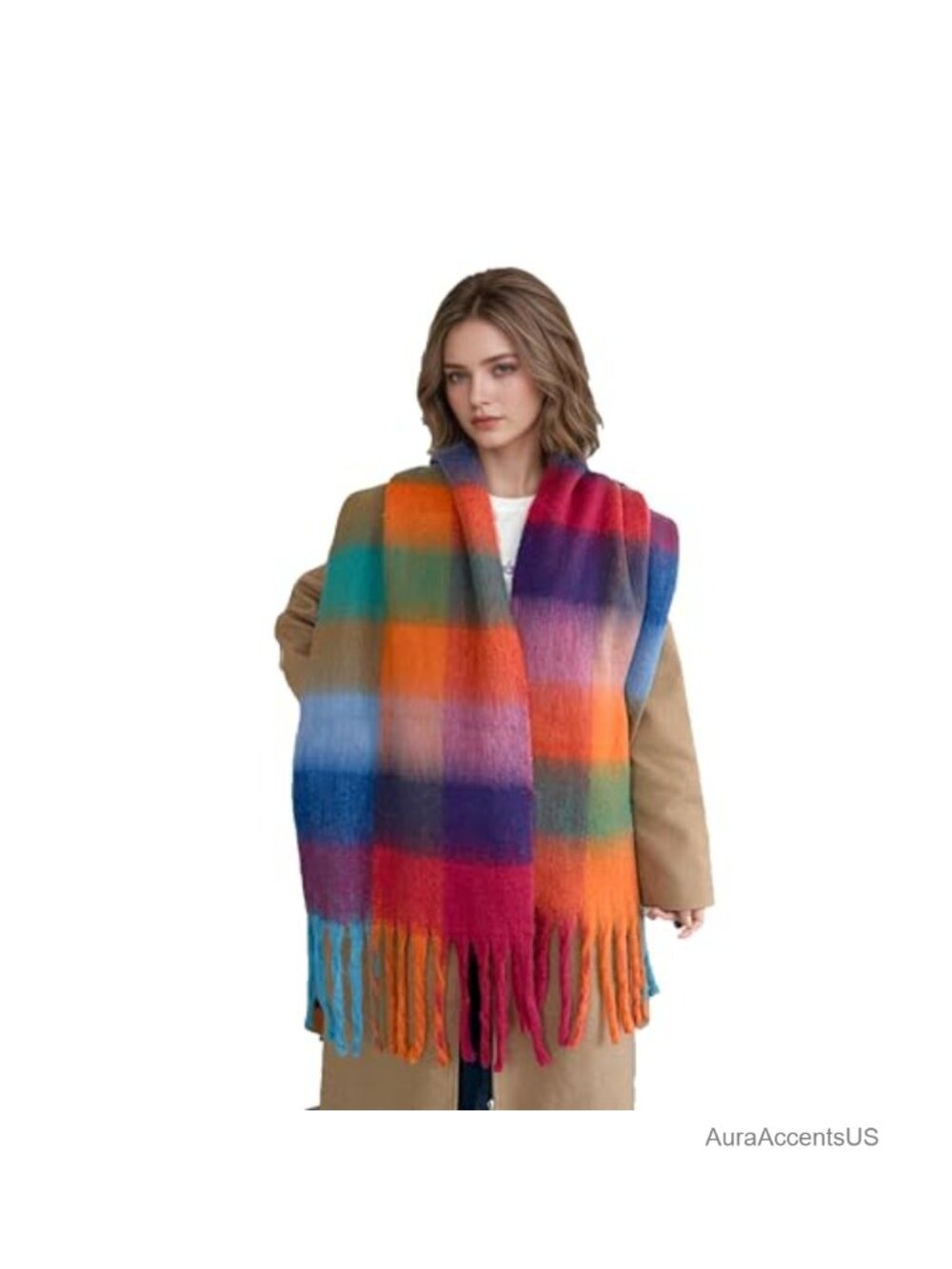 Wool Cashmere Blend Scarf Shawl Wrap Fringe Tassel Winter
